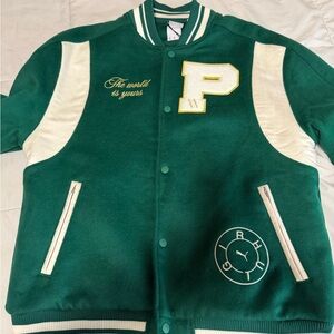 Puma mens Green and Cream Varsity Jacket